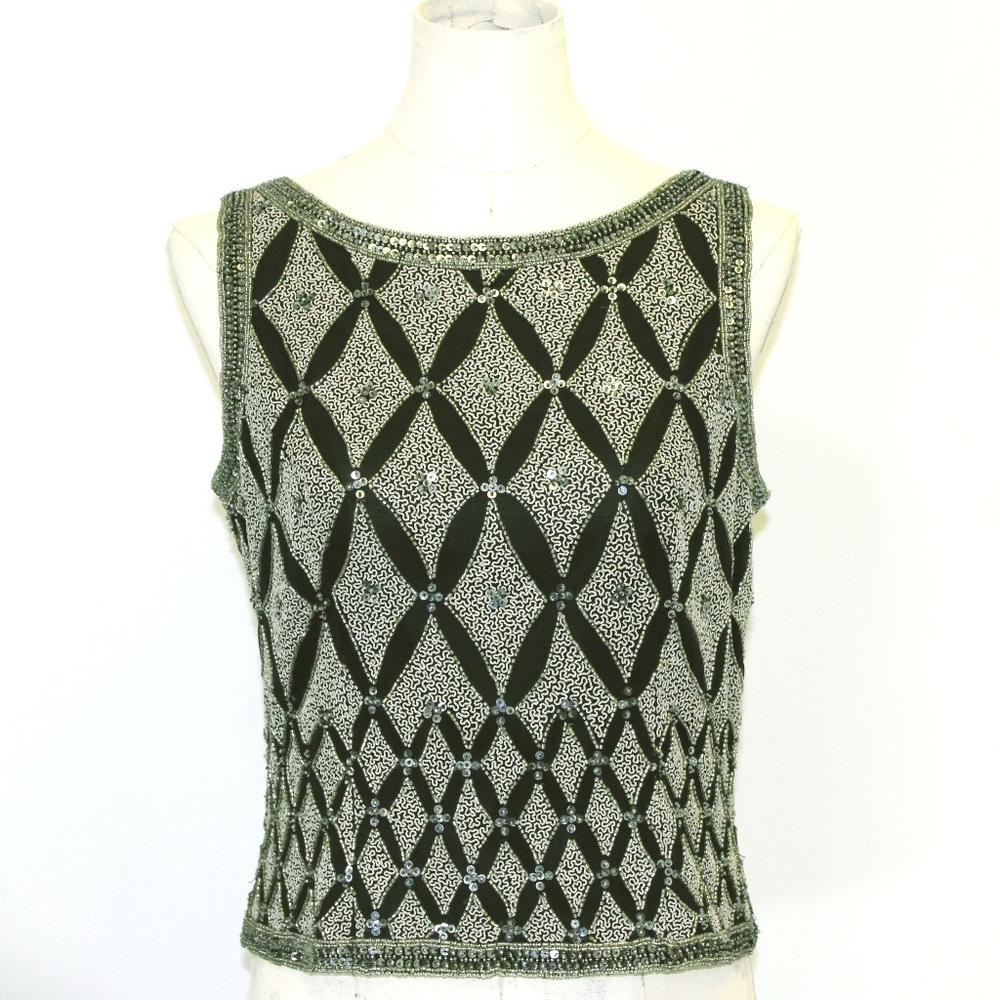 Cote D' Azur Evening Sequined Top Silver Metallic